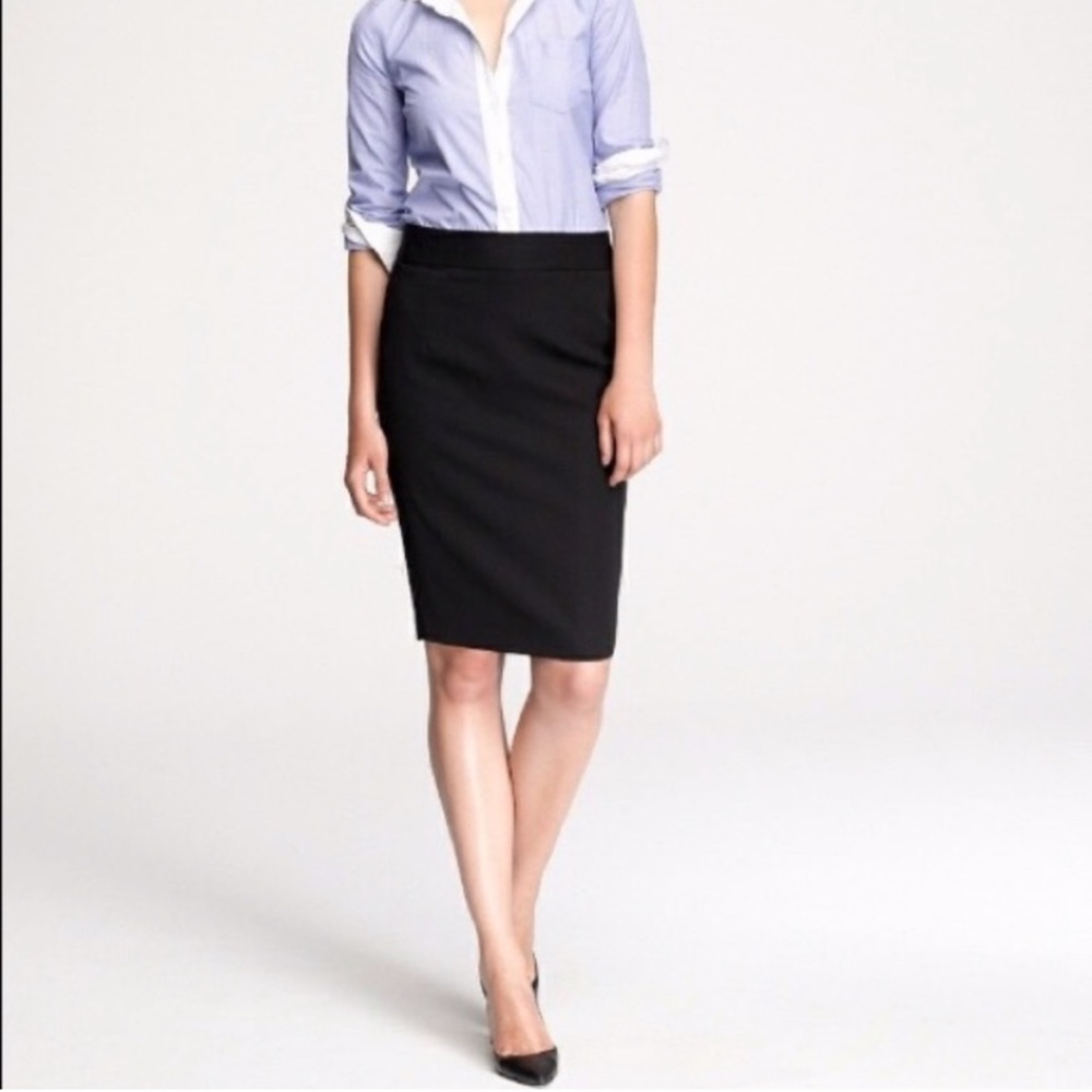 J. Crew Super 120's Solid Black 100% Wool Pencil Skirt Women's size 2